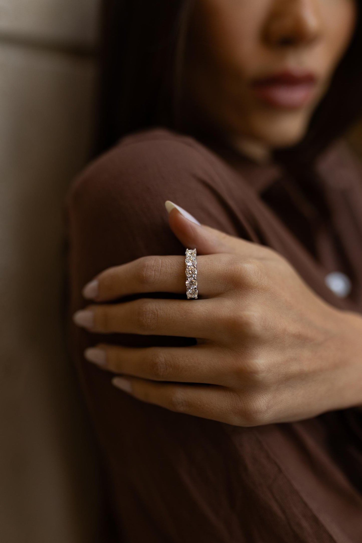 Anel Meia Aliança 4mm Moissanite Prata 925 Ródio Branco