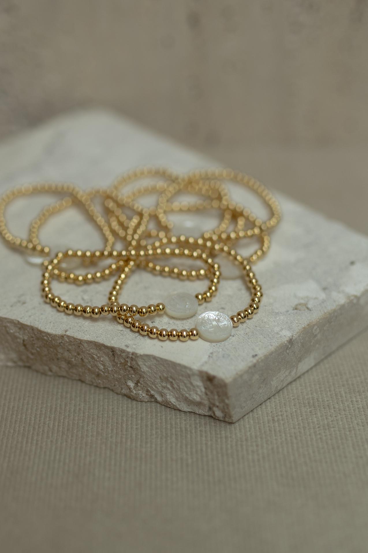 Pulseira de Bolinha São Bento Madrepérola Dourado