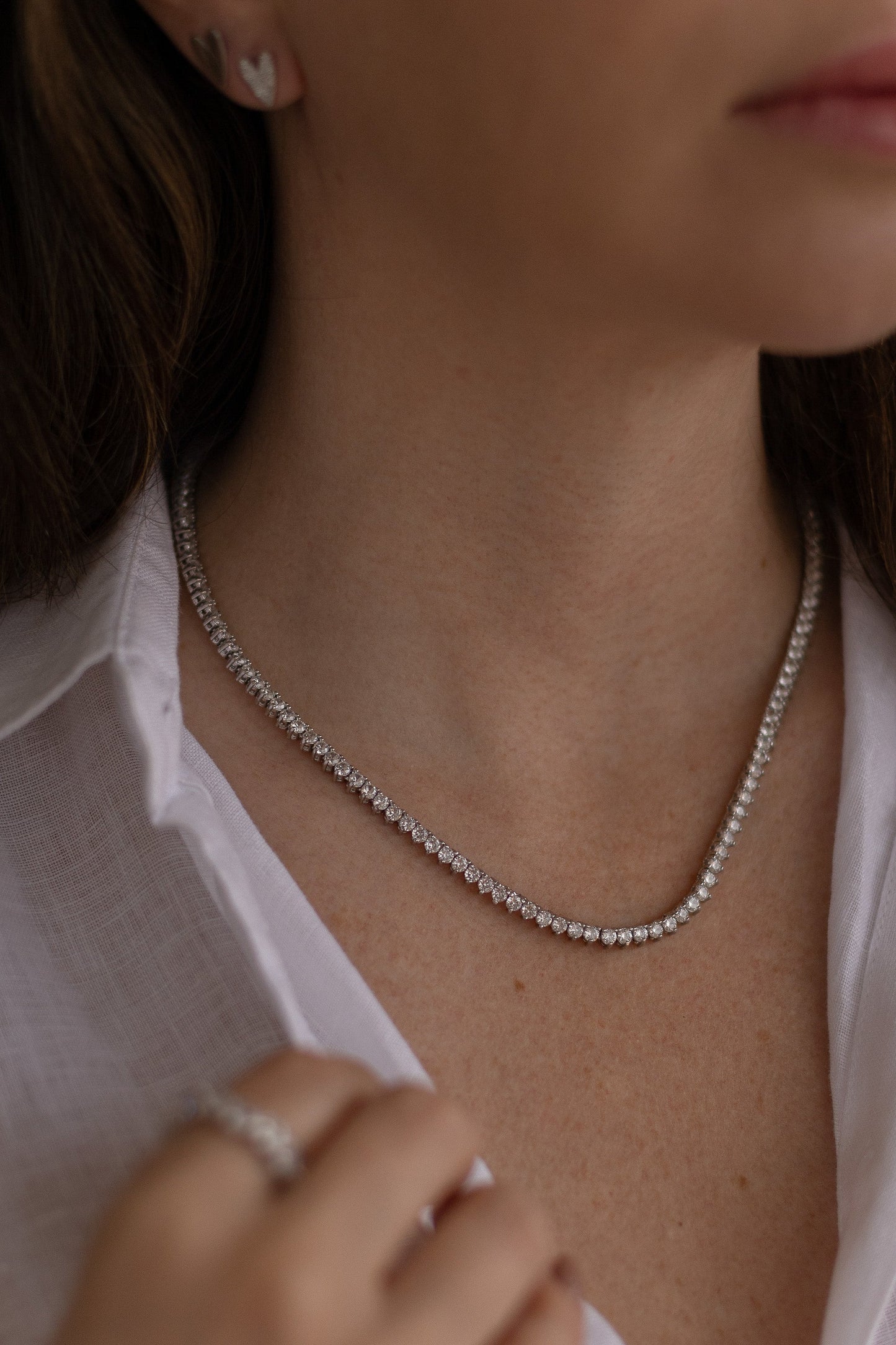 Colar Riviera 3mm 42cm Moissanite Prata 925 Ródio Branco