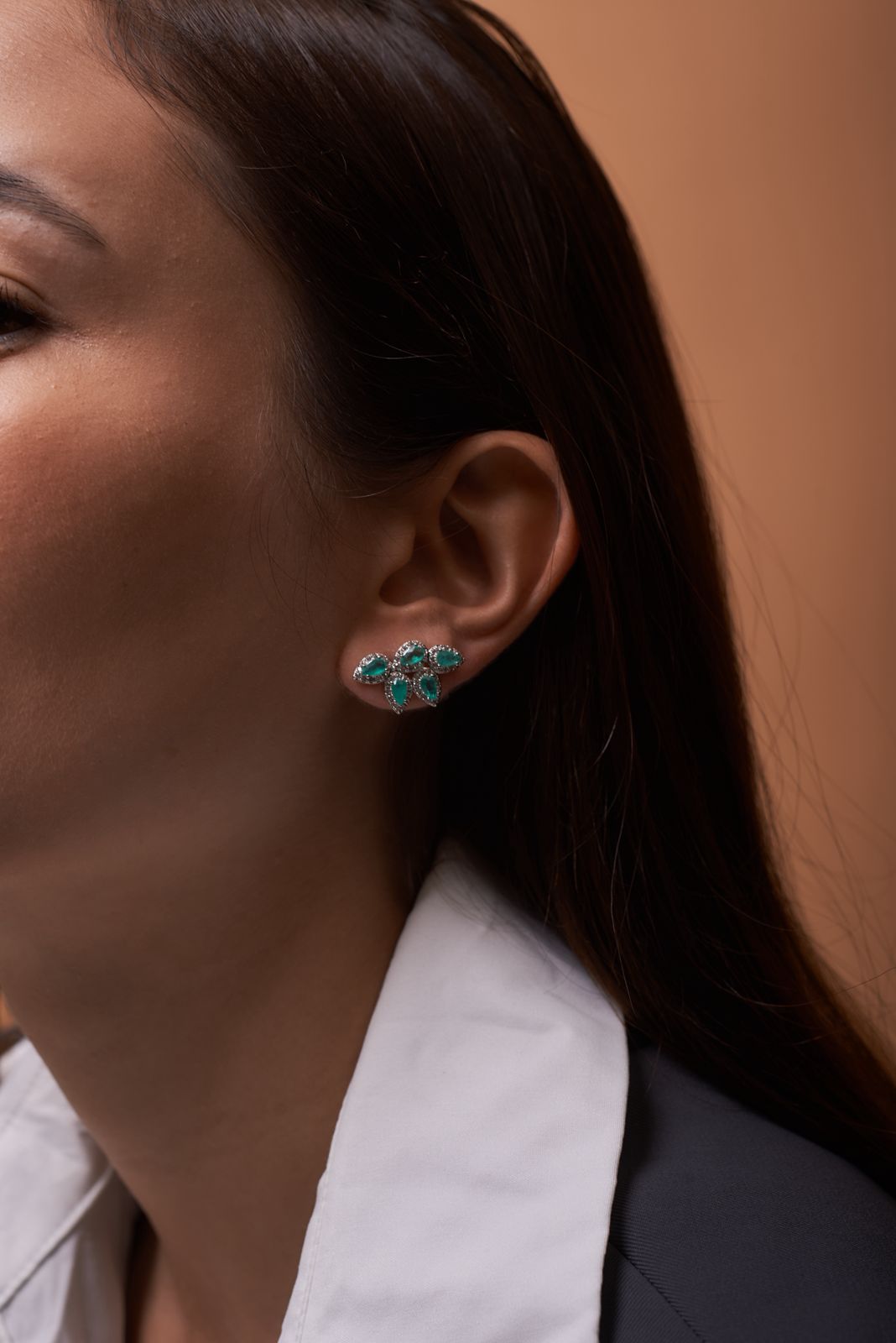Brinco Ear Cuff Mini Gotas Turmalina Fusion Cravejadas Ródio Branco