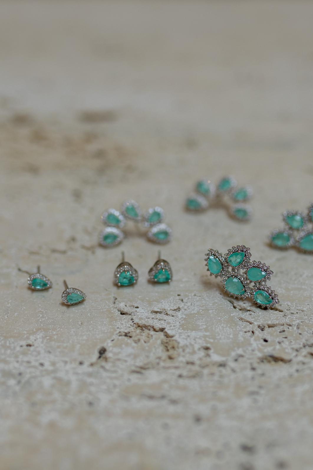Brinco Ear Cuff Gotas Turmalina Fusion Ródio Branco