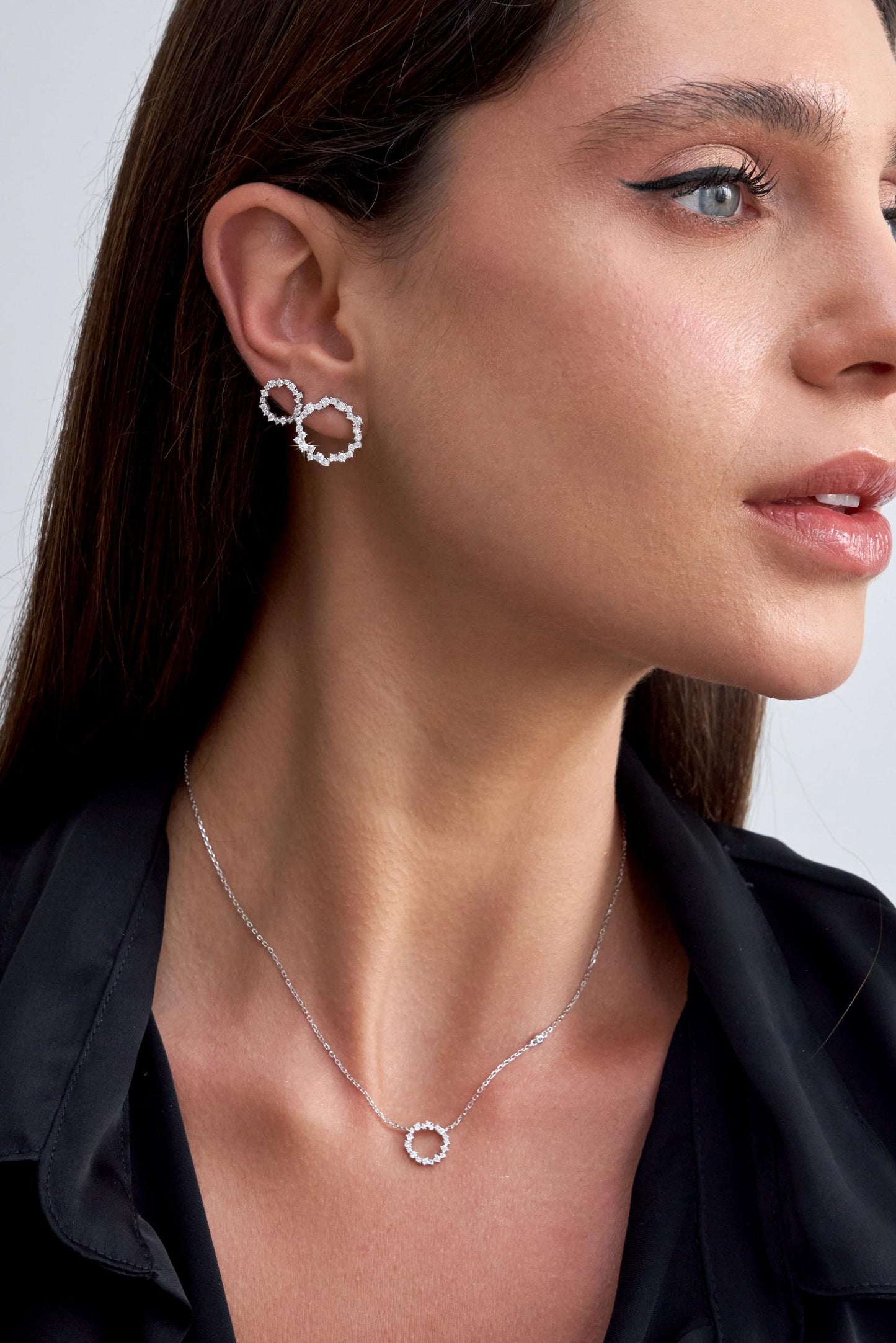 Brinco Círculo Vazado Moissanite Prata 925 Ródio Branco
