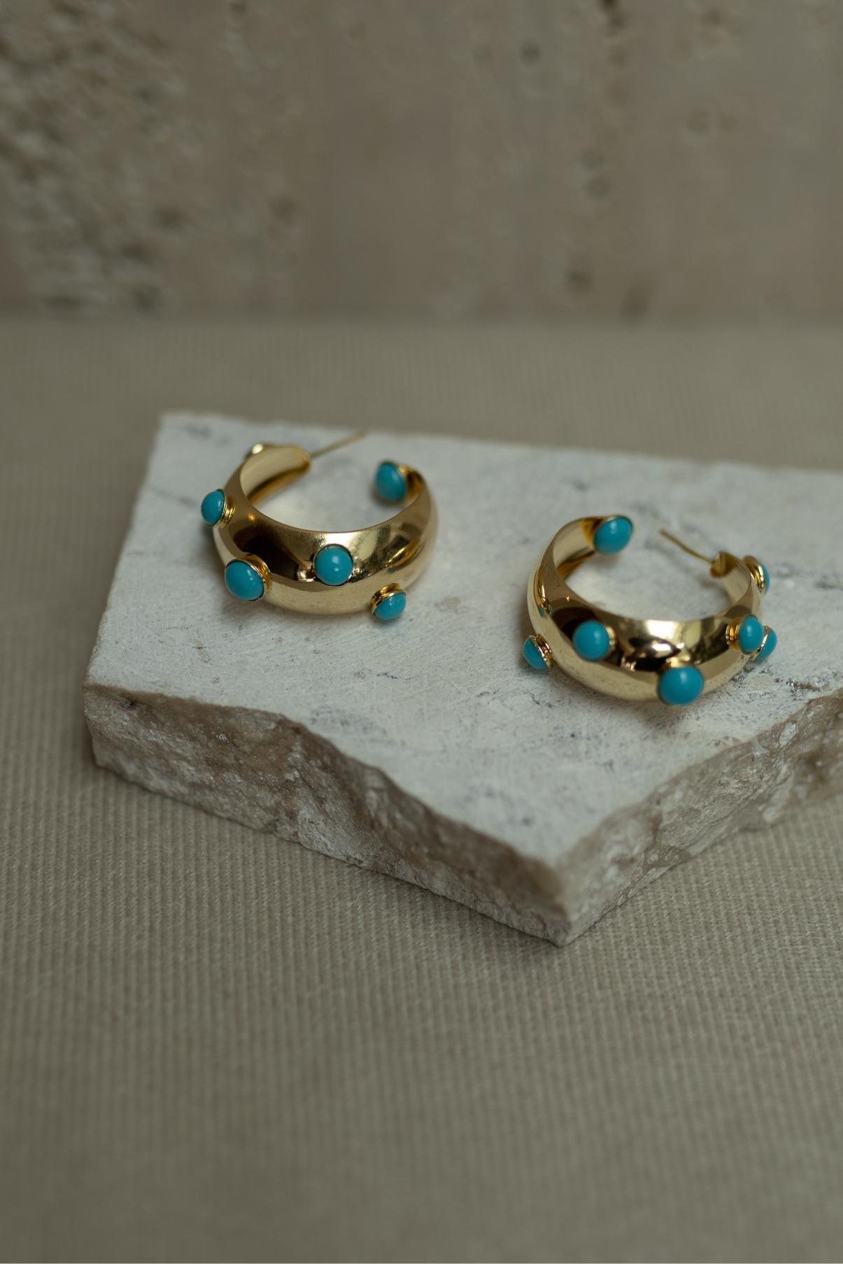 Brinco Argola Turquesa Ouro