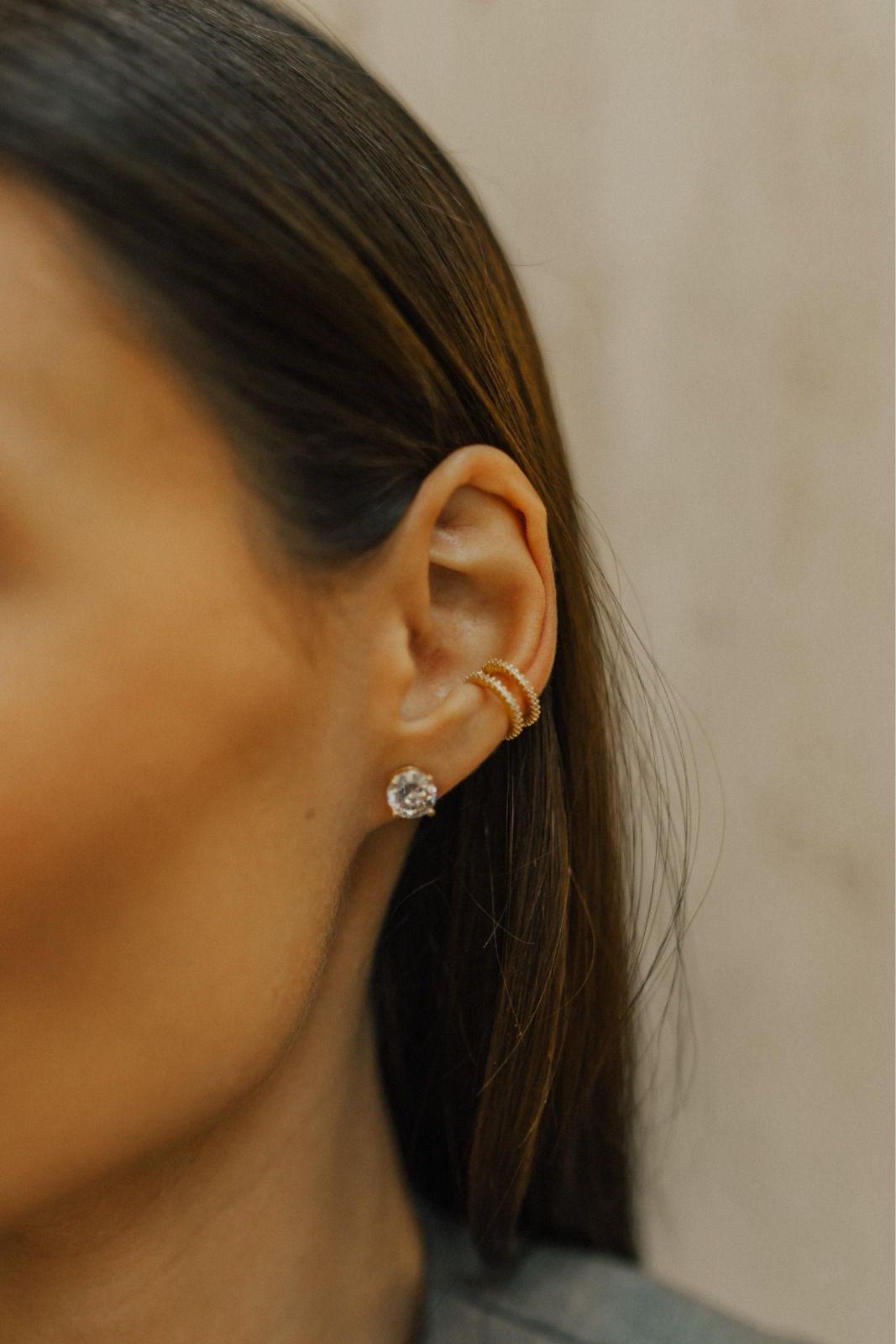 Piercing Fake Duplo Cravejado Ouro