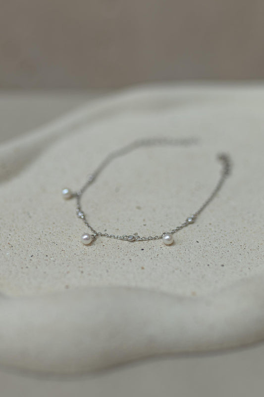 Pulseira Pérola Natural Moissanite Prata 925 Ródio Branco