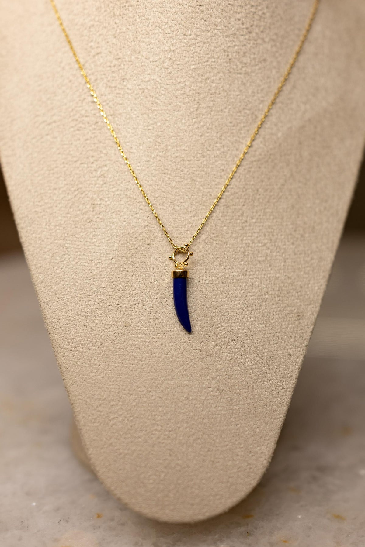 Colar Dente Resina Azul Dourado