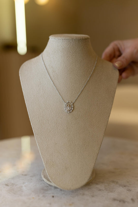 Colar Nossa Senhora das Graças Esferas e Moissanite Prata 925