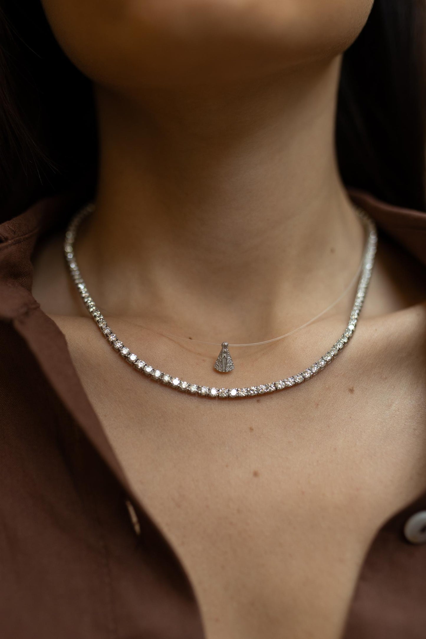 Colar Riviera 4 Garras 3.0mm 42cm Moissanite Prata 925 Ródio Branco