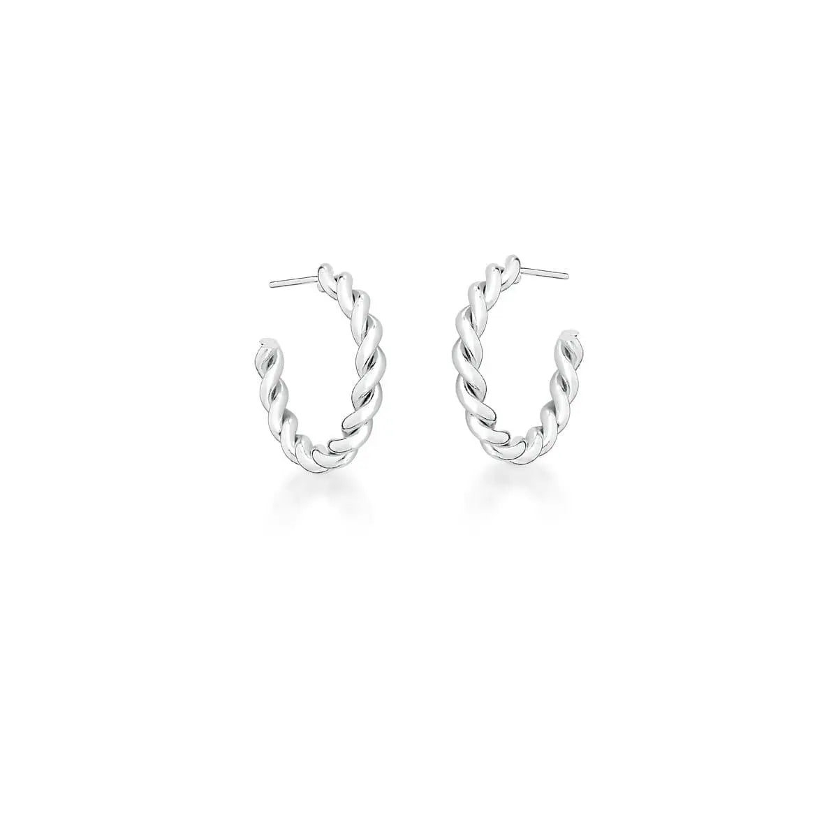 Brinco Argola Trançada Pino Liso Ródio Branco