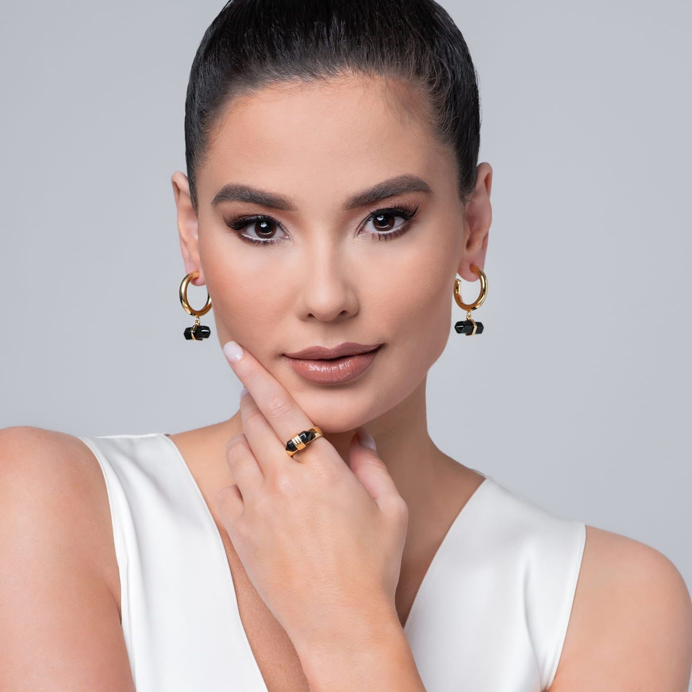 Brinco Argola Sextavado Ametista Dourado