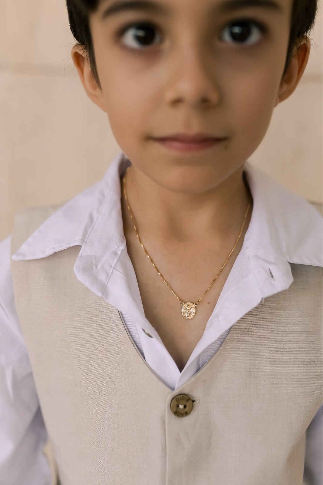 Colar Escapulário Infantil Anjo da Guarda Dourado