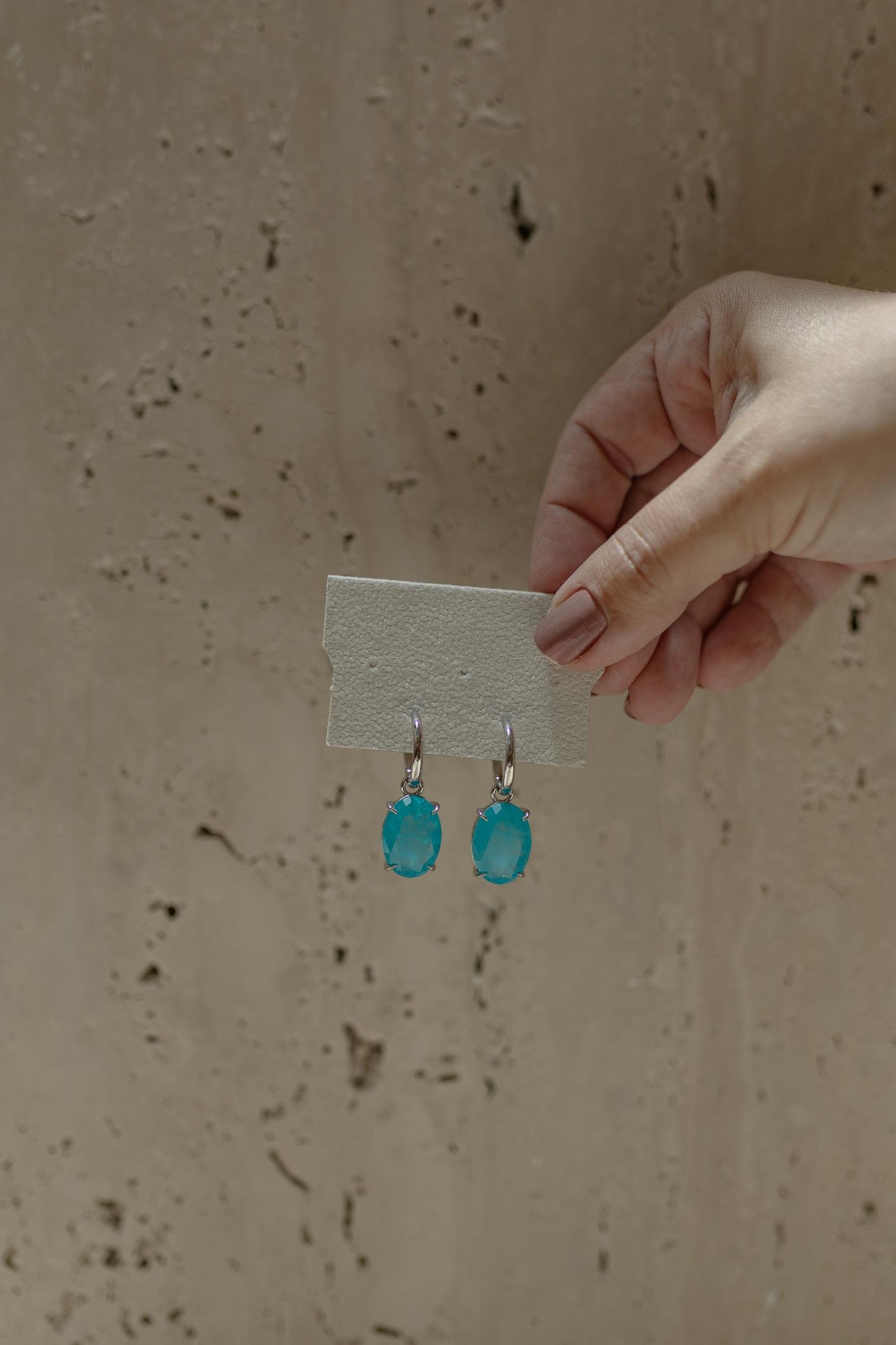 Brinco Argola Pingente Oval Turmalina Fusion Ródio Branco