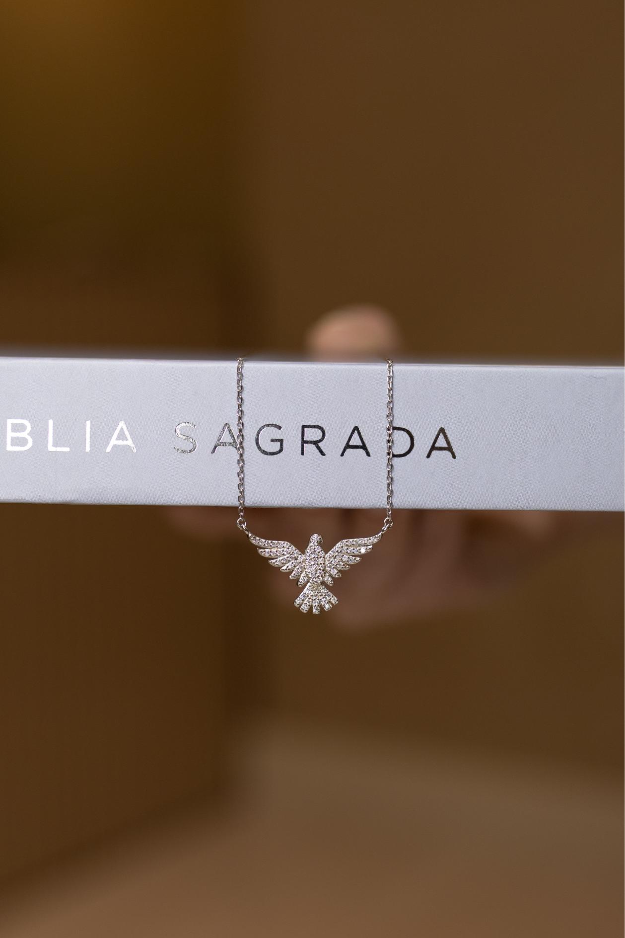 Colar Divino Espirito Santo Detalhes Moissanite Prata 925 Ródio Branco