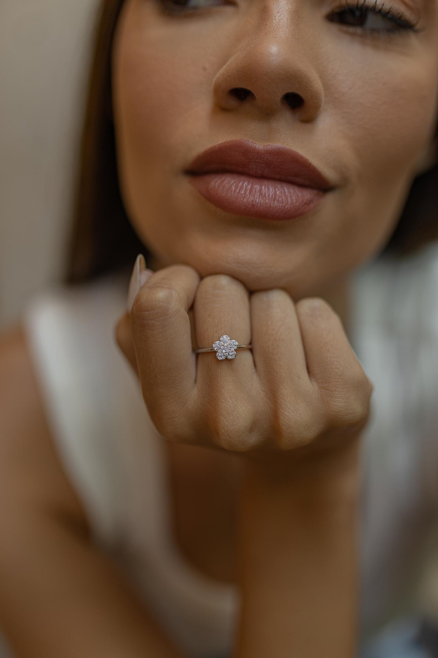 Anel Flor Prata 925 Ródio Branco