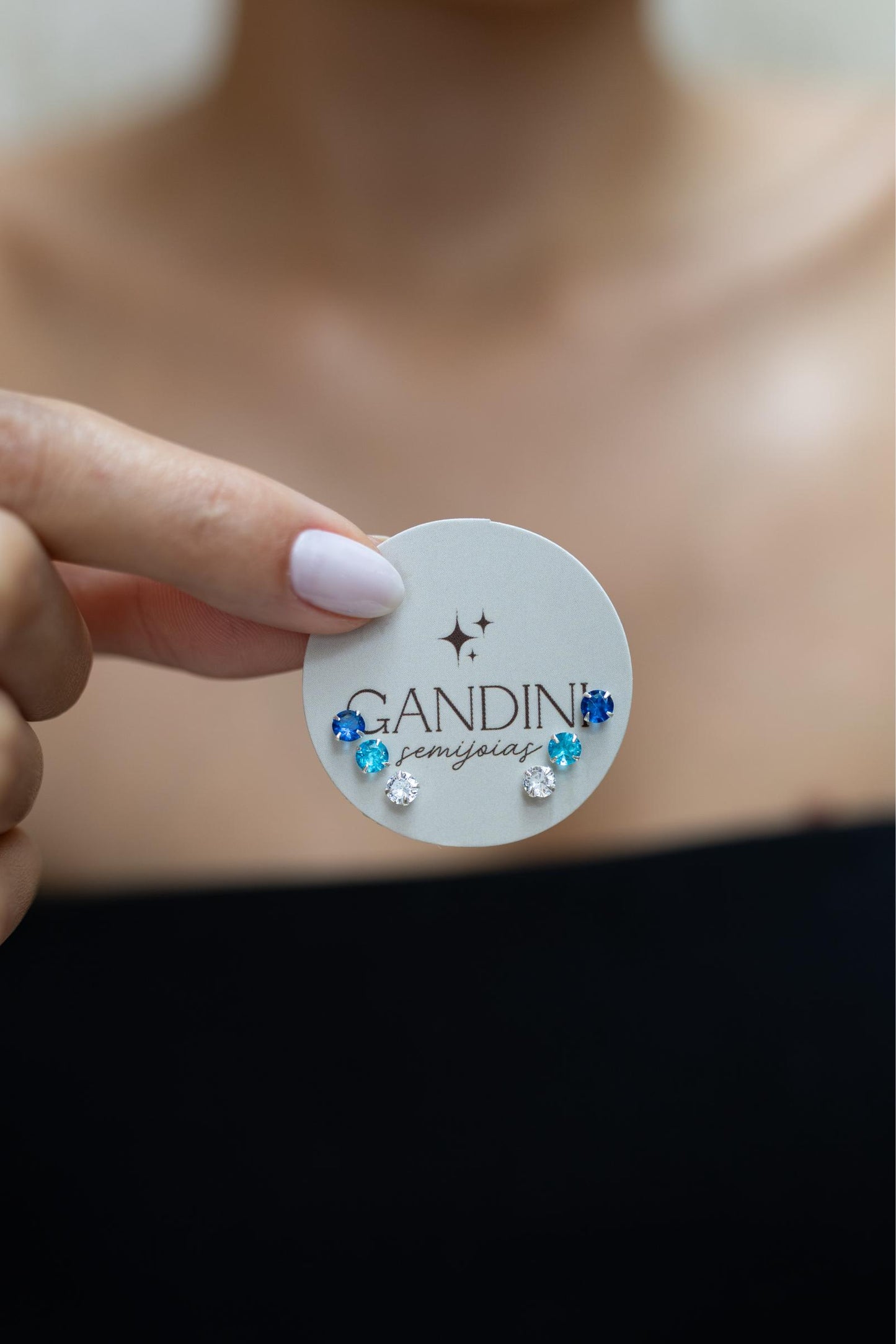 Kit 3 Brincos Ponto de Luz Blue Prata 925 Ródio Branco