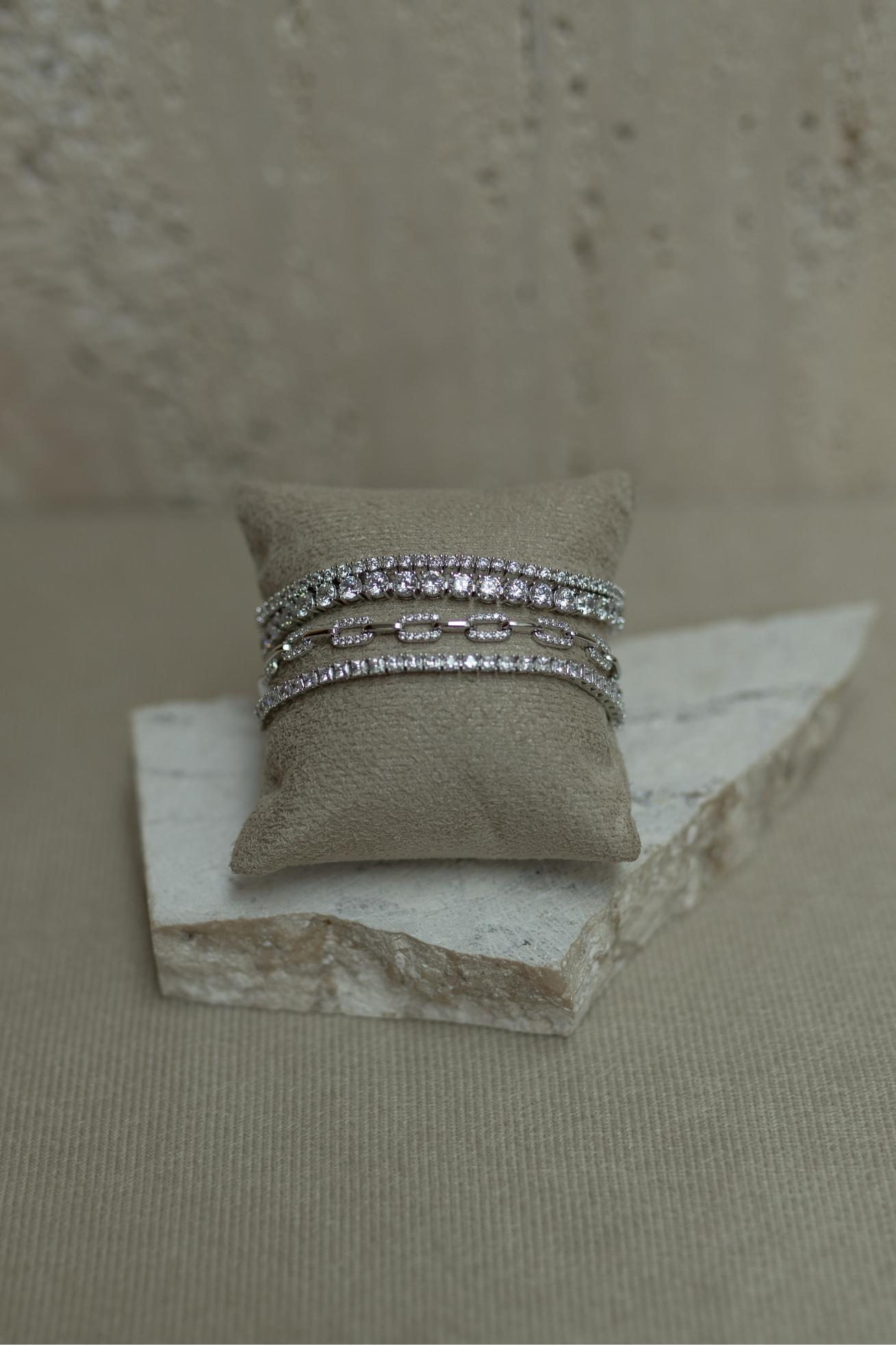 Pulseira Elos Cravejado Fecho Gaveta Ródio Branco