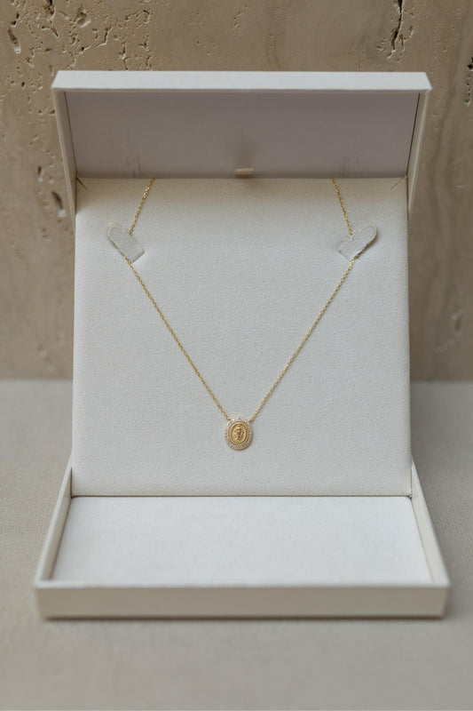 Colar Nossa Senhora das Graças Moissanite Prata 925 Dourado