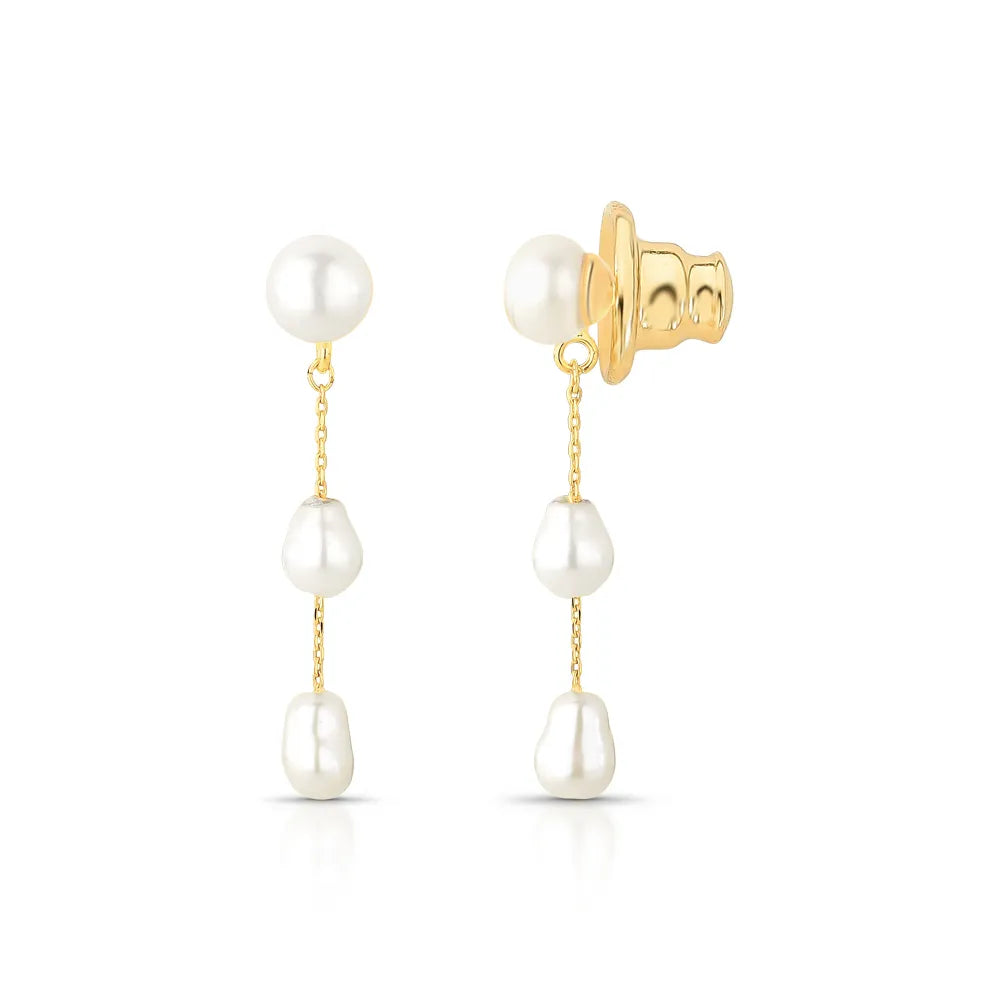 Brinco Pêndulo 3 Pérolas Dourado