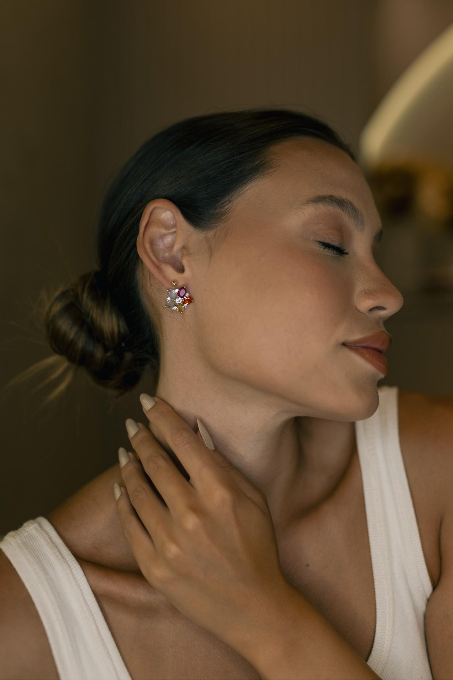 Brinco Botão Colorido Candy Ródio Branco