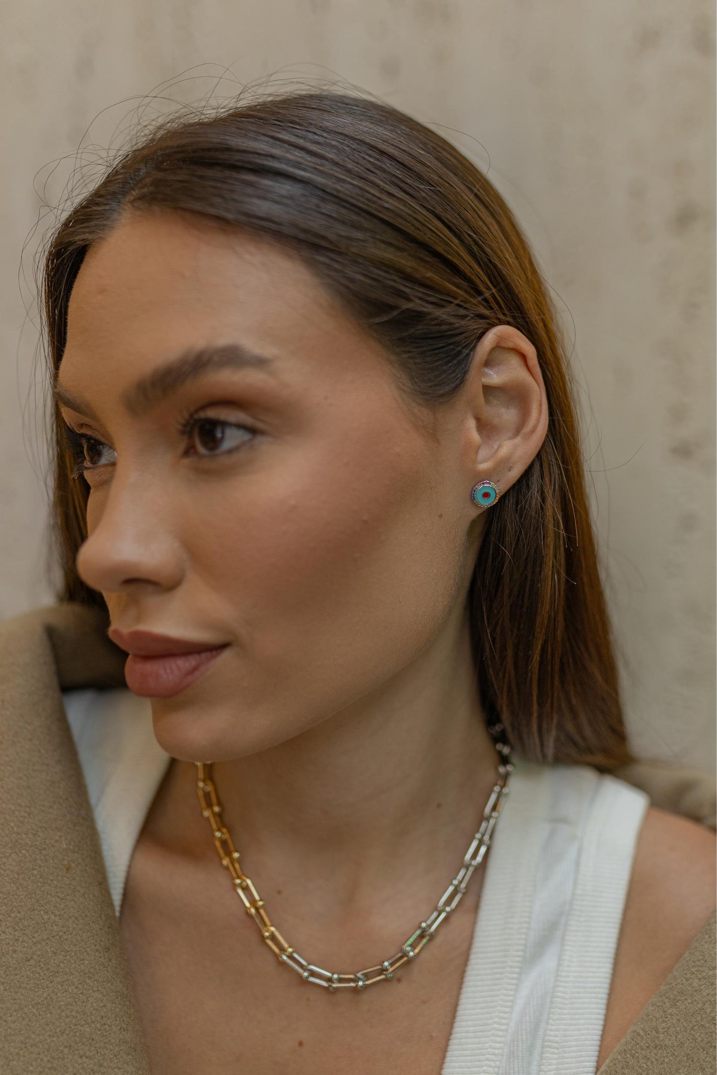 Brinco Olho Grego Prata 925 Dourado