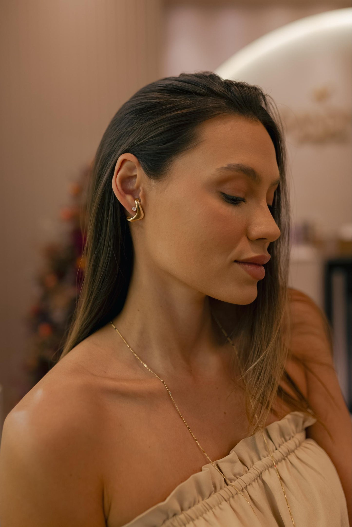 Colar Longo 80cm Mini Corações Lisos Dourado