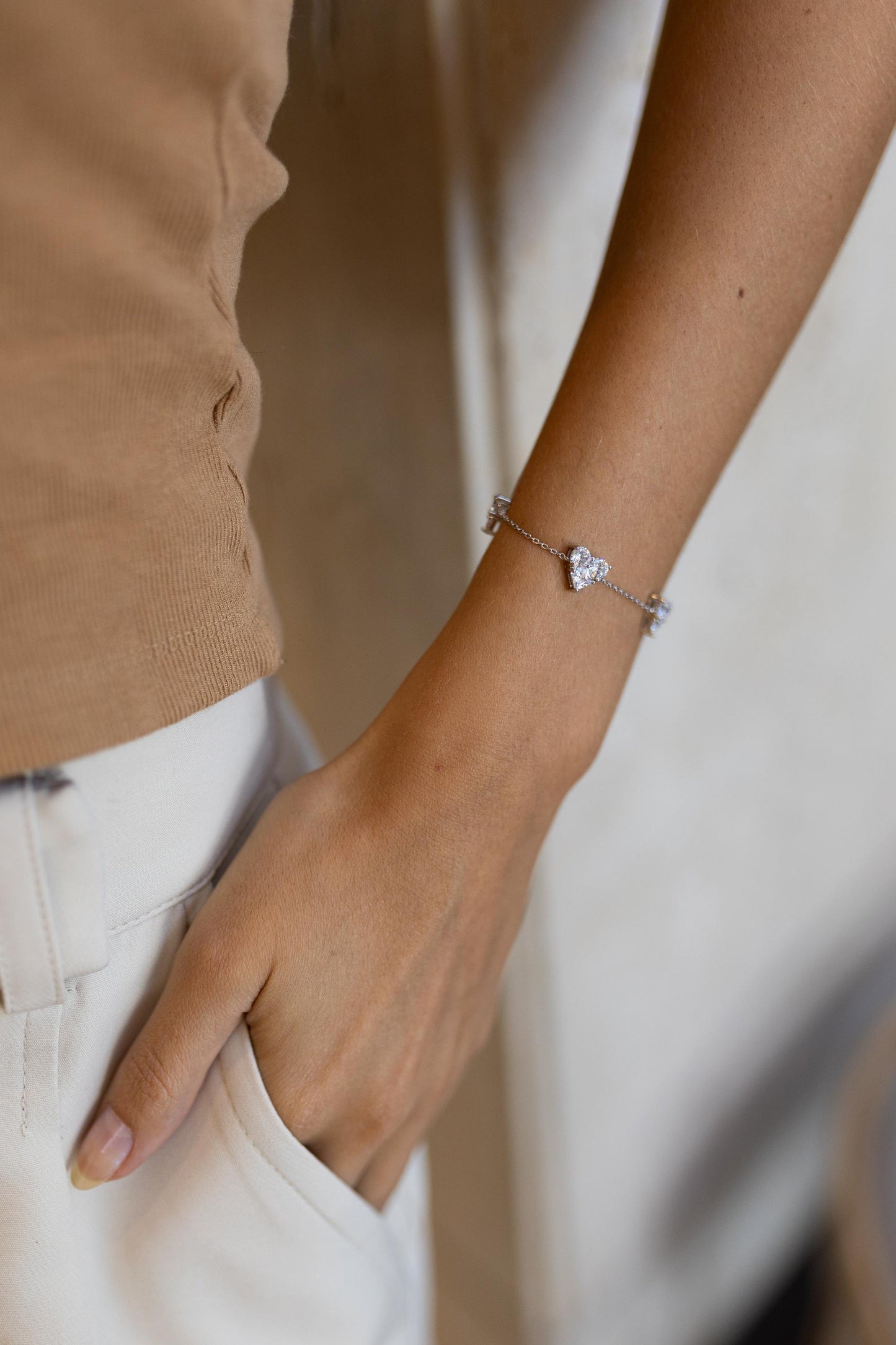 Pulseira 3 Corações Cristal Ródio Branco