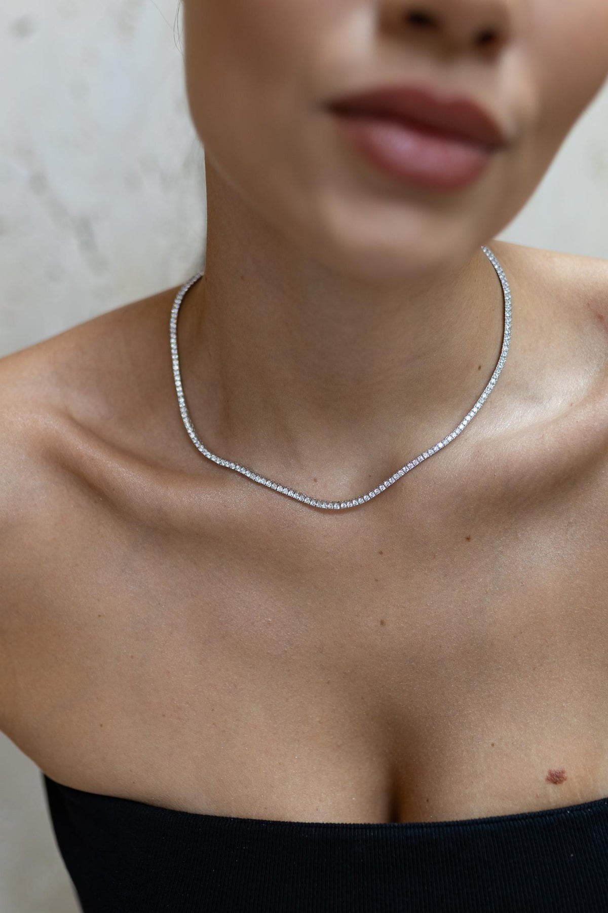 Colar Riviera Caixa Quadrada 2mm Ródio Branco