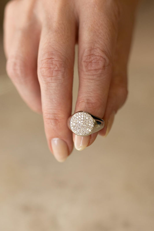 Anel Frente Cravejada Moissanite Prata 925 Ródio Branco