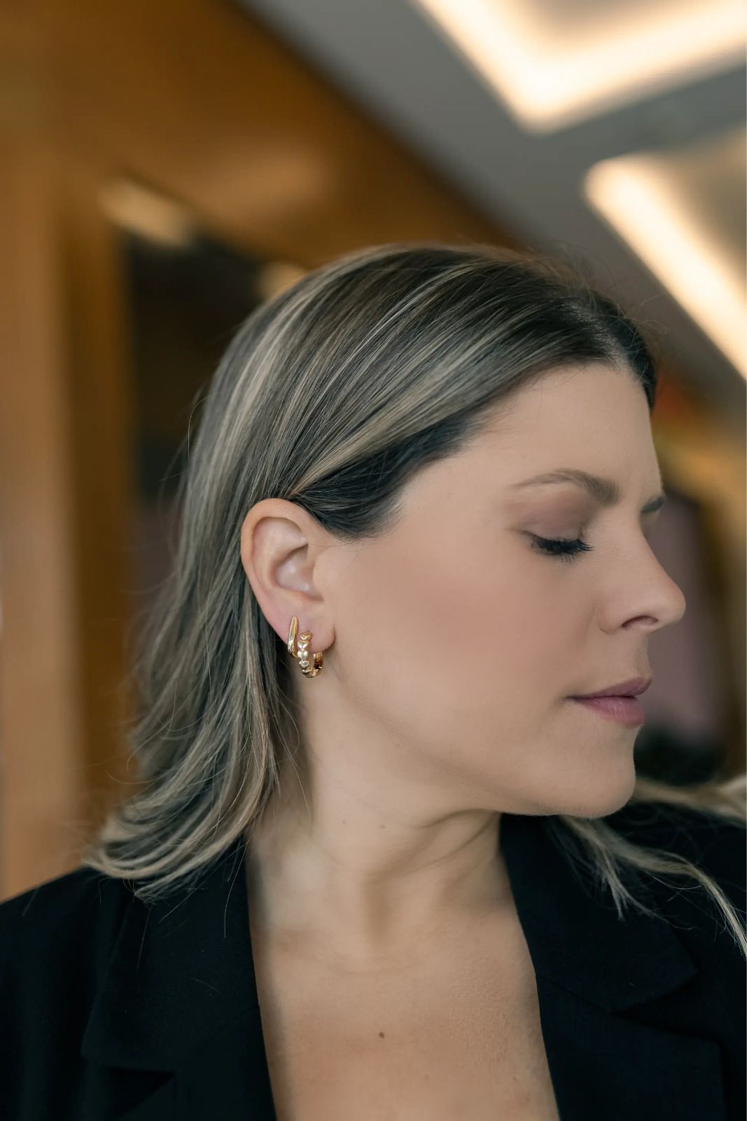 Brinco Argola Click Corações M Dourado