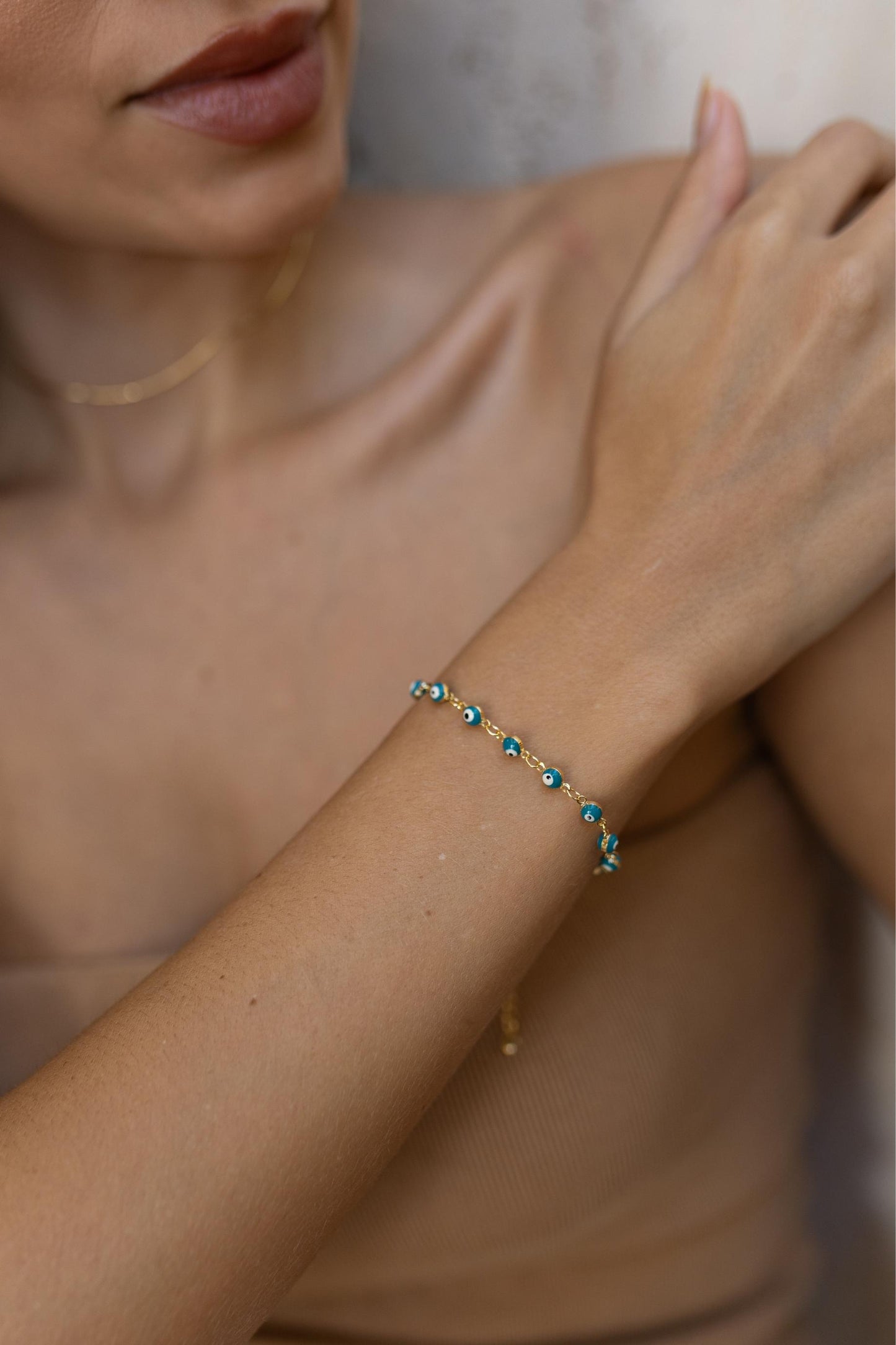 Pulseira Olho Grego Azul Dourado