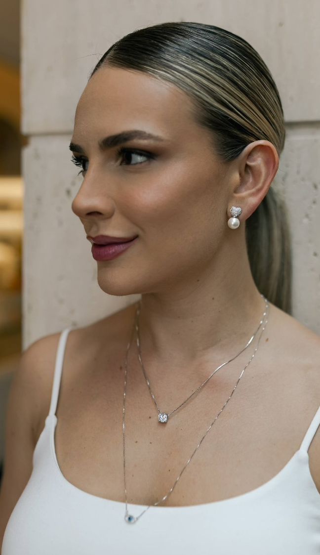 Colar Escapulário Olho Grego e Mão Hamsá Ródio Branco