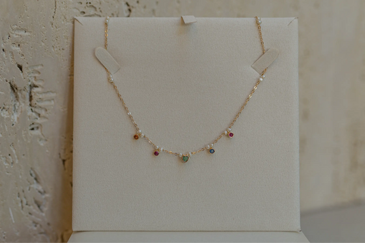 Choker Zircônias Coloridas e Pérolas de Água Doce Dourado