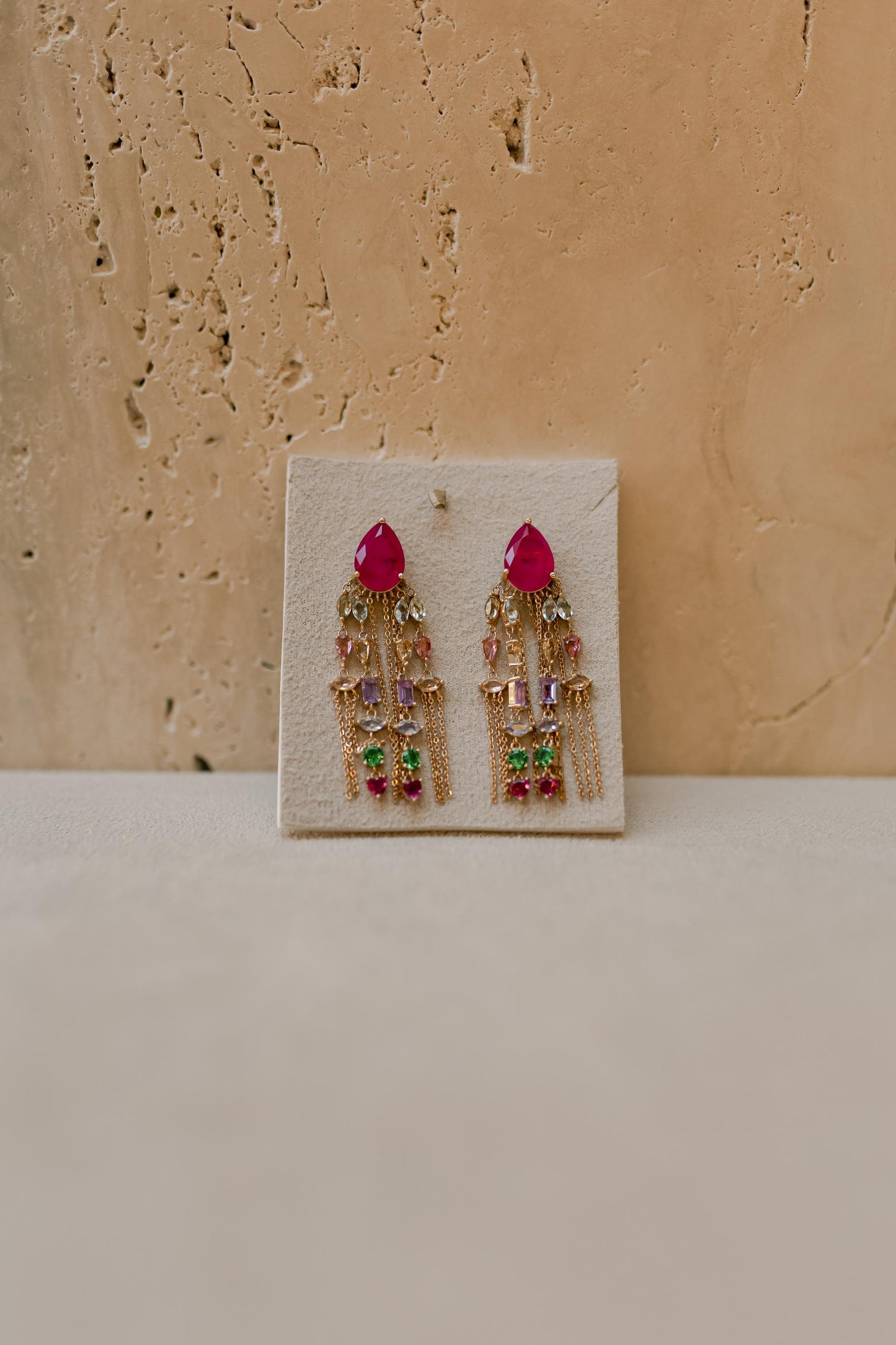 Brinco Gota Turmalina Rosa Chuva Dourado