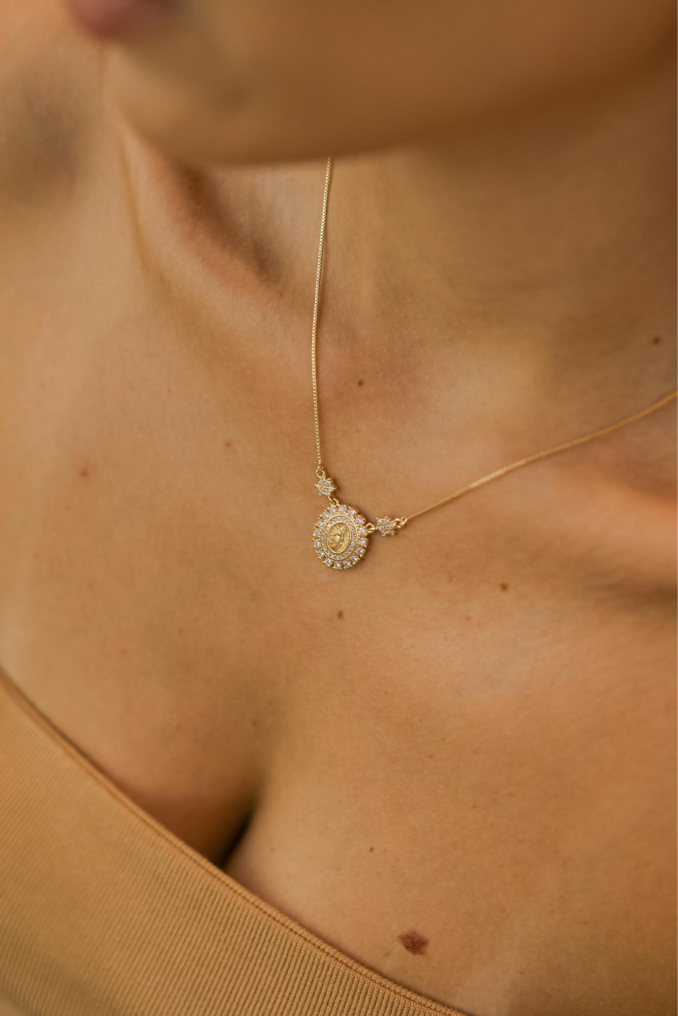 Colar Nossa Senhora das Graças Medalha Dourado