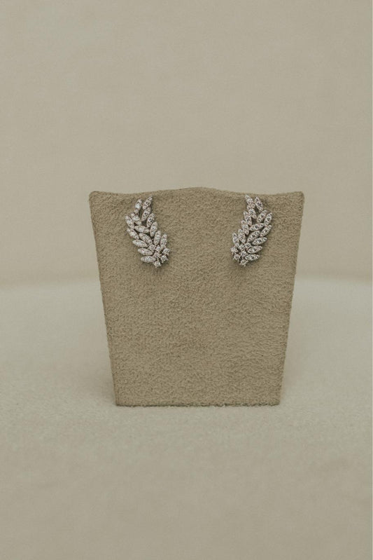 Brinco Ear Cuff Folha Cravejada Ródio Branco