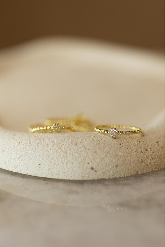 Anel Bolinhas Mini Flor Dourado