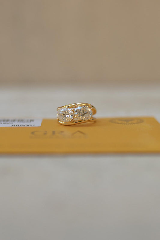 Anel Duplo Oval Moissanite Prata 925 Dourado