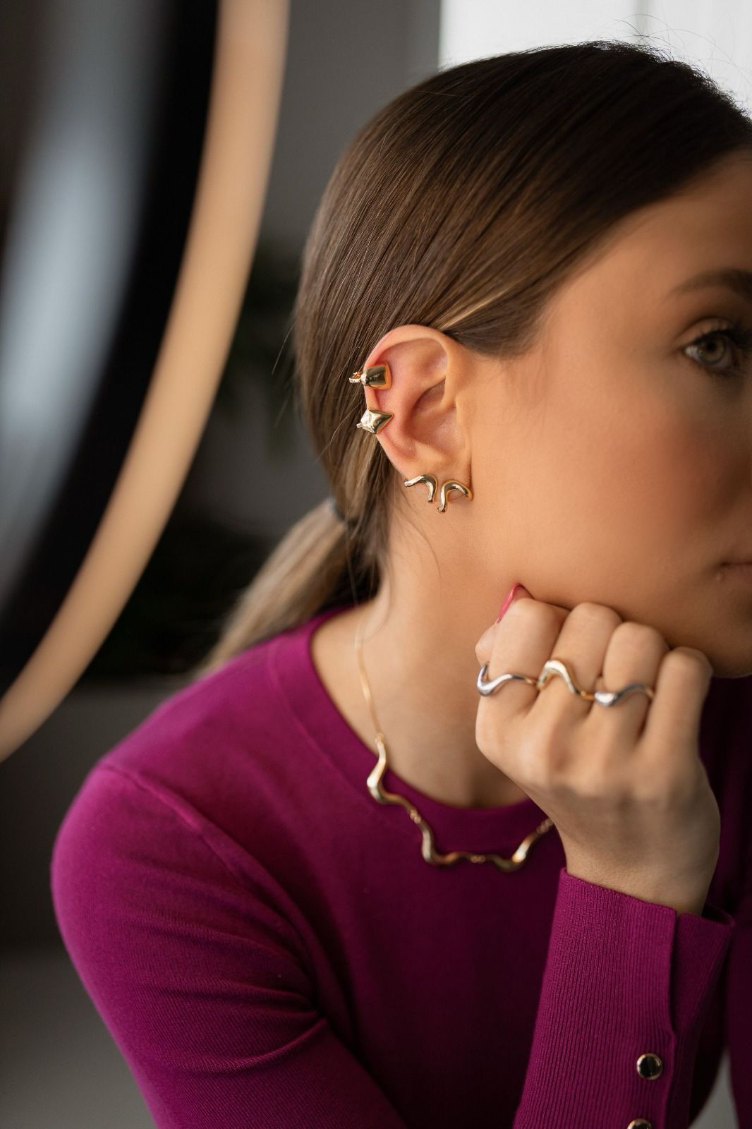 Brinco de Pressão | Piercing Fake Geometric Dourado