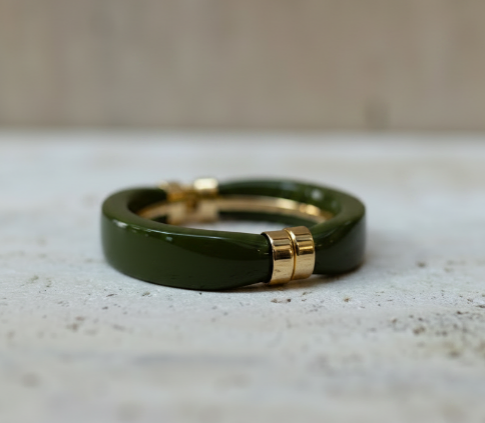 Bracelete Verde Militar Maxi Dourado
