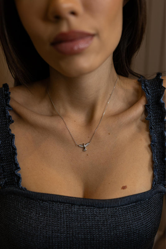 Colar Espírito Santo Liso e Cravejado Moissanite Prata 925 Ródio Branco