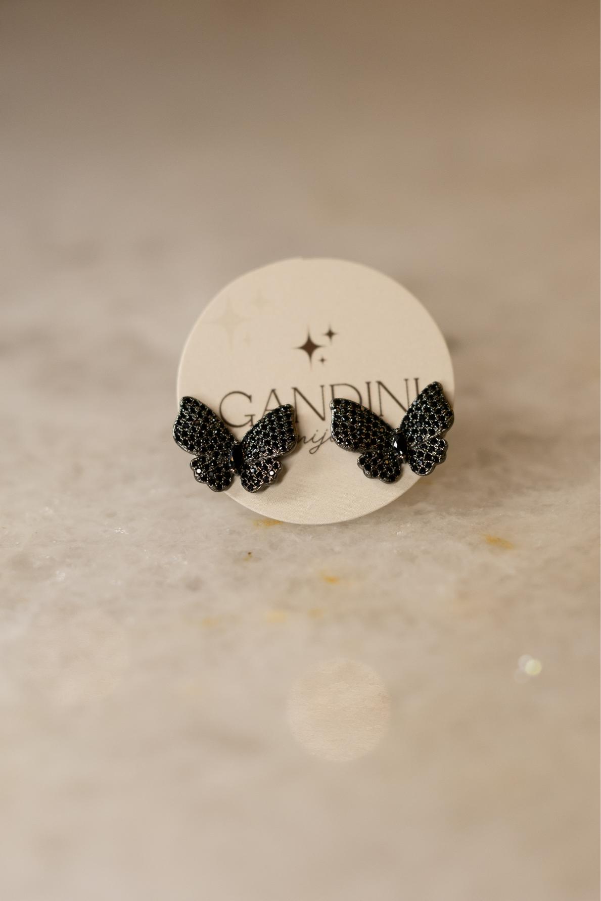 Brinco Borboleta Ônix Ródio Negro