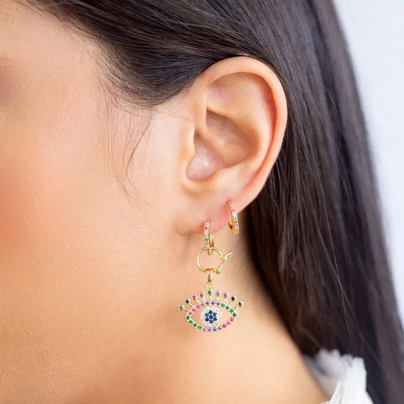 Brinco Ear Bling Olho Grego Rainbow Dourado