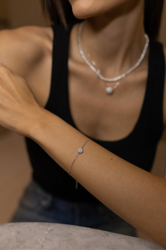 Pulseira Chuveirinho Moissanite Prata 925 Ródio Branco