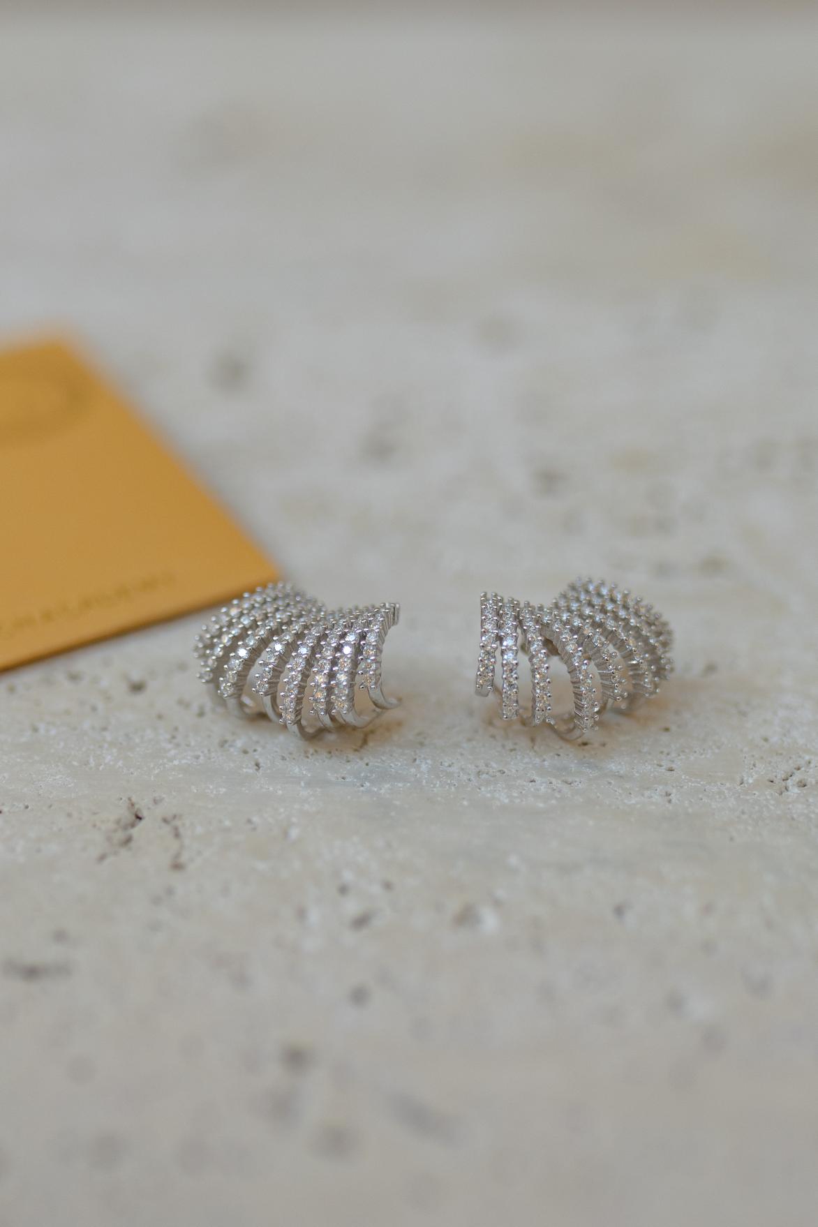 Brinco Ear Cuff 8 Fileiras Moissanite Prata 925 Ródio Branco