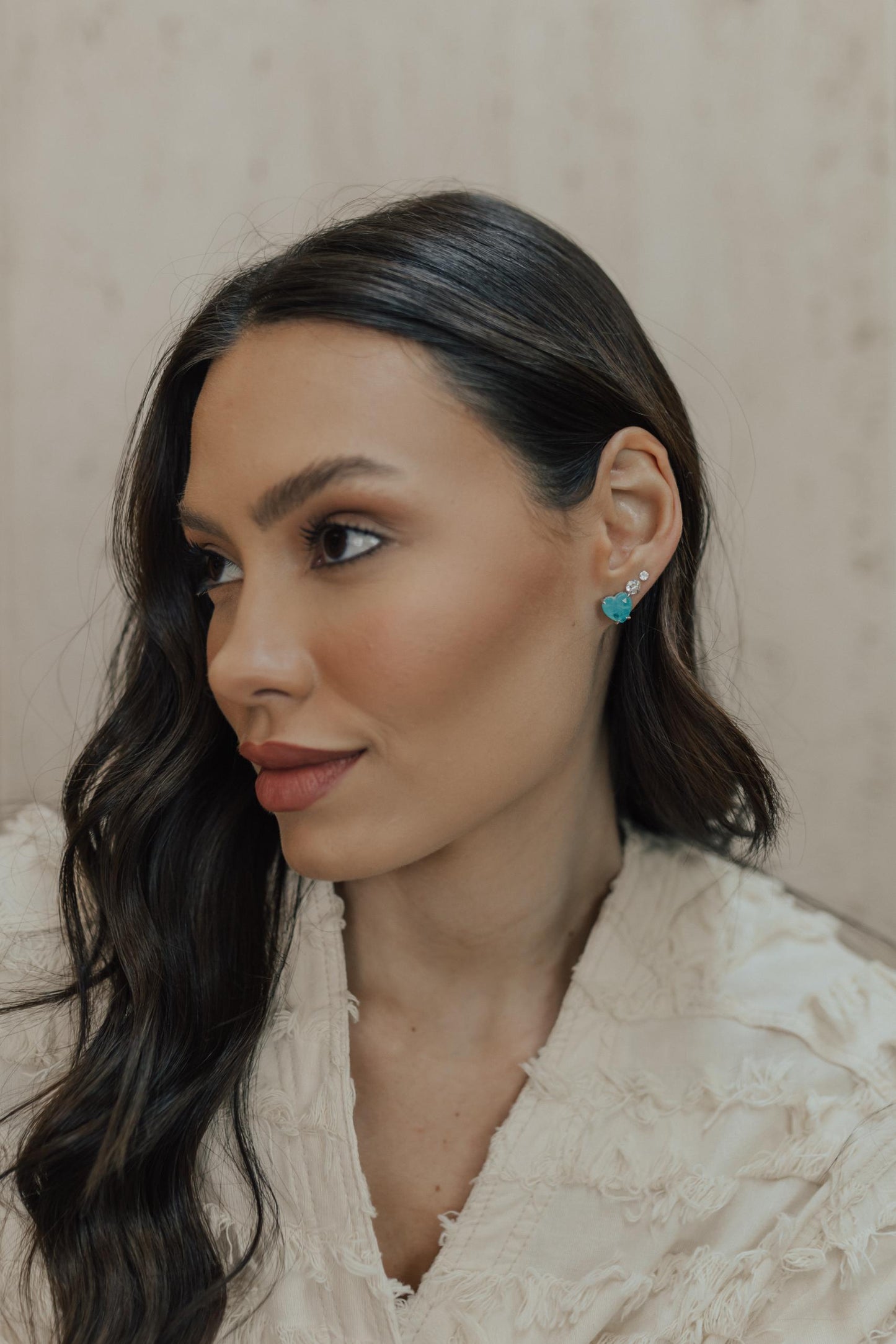 Brinco Coração Turmalina Fusion Ródio Branco