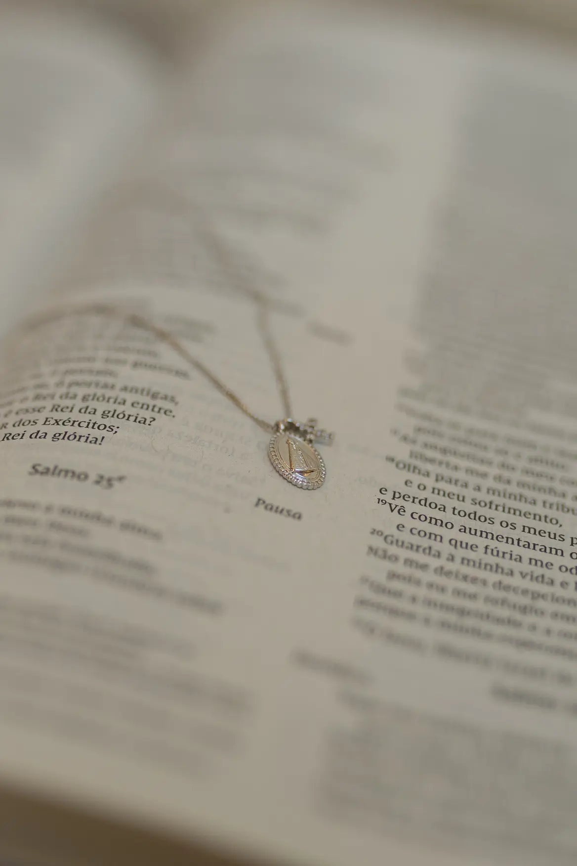 Colar Nossa Senhora Aparecida Cruz Cravejada Ródio Branco