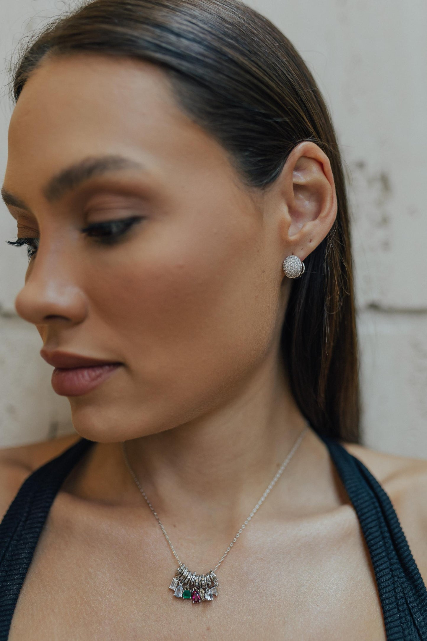 Colar Pingentes Zircônias Coloridas Ródio Branco