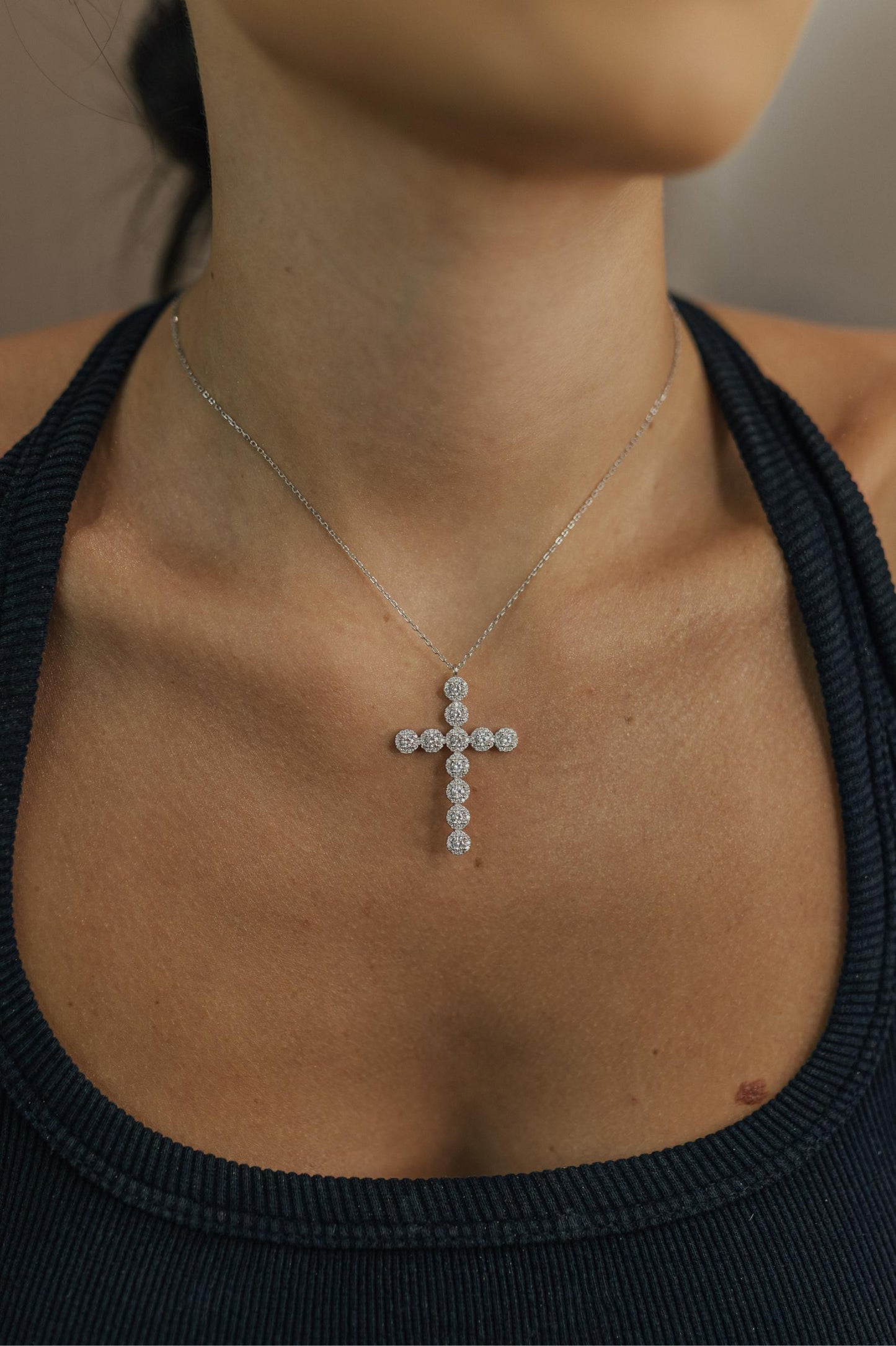 Colar Cruz Pontos de Luz 3mm Prata 925 Ródio Branco