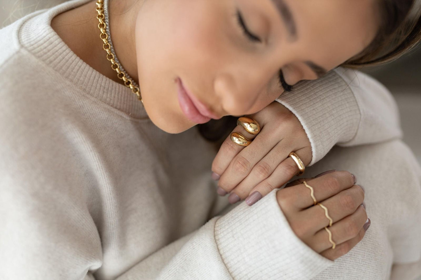 Anel Ajustável Duplo Bojudo Dourado