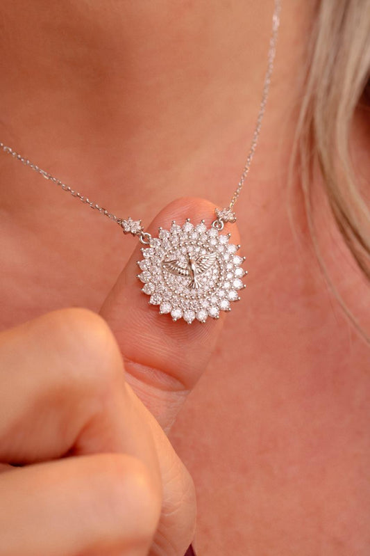 Colar Espírito Santo Moissanite Prata 925 Ródio Branco